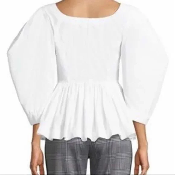 NWT Isa Arfen ‘Vera’ Peplum Cotton Puff Sleeve Top